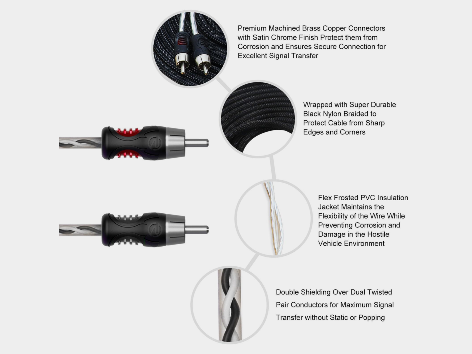 Recoil Premium OFC RCA Cinch Cable 2 Channel 510cm - Afbeelding 3