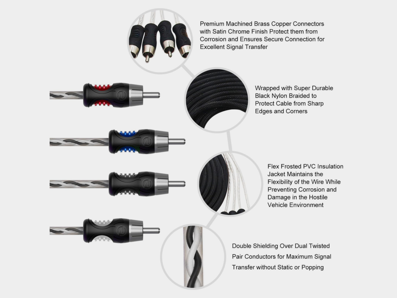 Recoil Premium OFC RCA Cinch Cable 4 Channel 510cm - Afbeelding 3