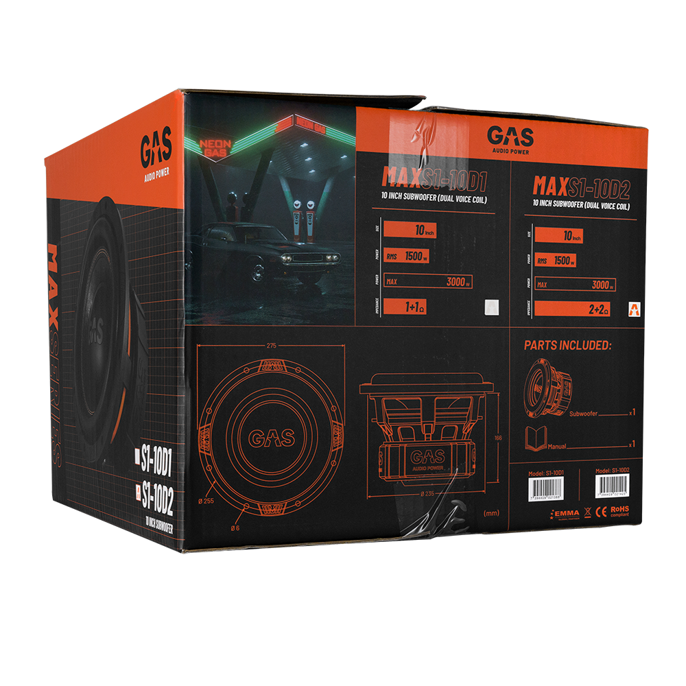 GAS MAX Level 2 Subwoofer 10" 2x2 Ohm - Afbeelding 2