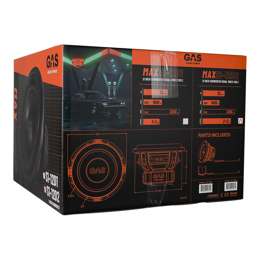 GAS MAX Level 1 Subwoofer 12" 2x2 Ohm - Afbeelding 2