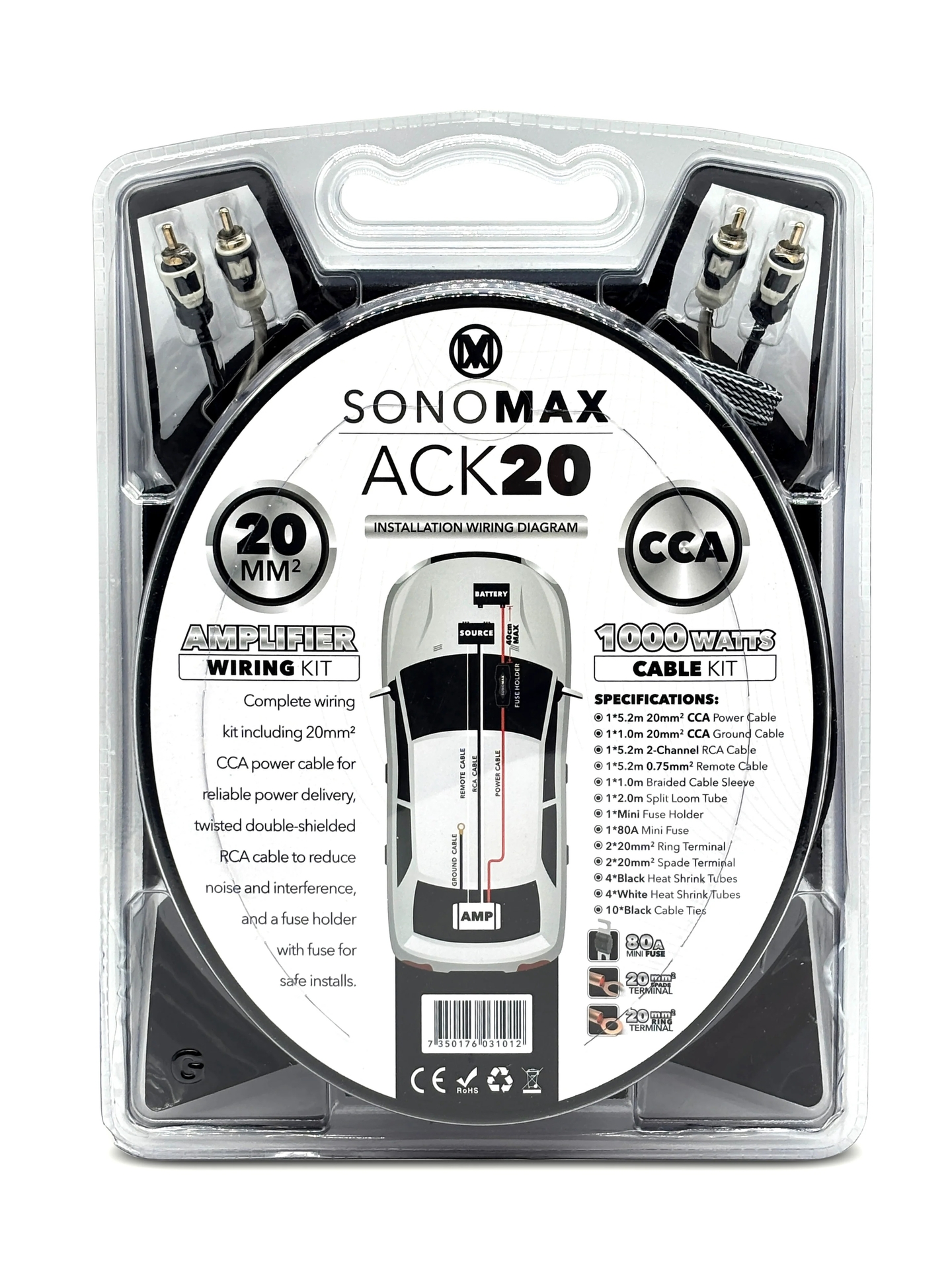 SONO MAX ACK20 – CCA-versterkerkabelset, 20 mm² – mono/tweekanaals - Afbeelding 3