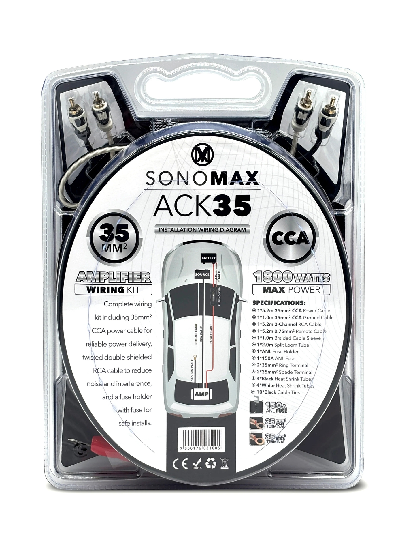 SONO MAX ACK35 – CCA-versterkerkabelset, 35 mm² – vierkanaalsbundel - Afbeelding 4