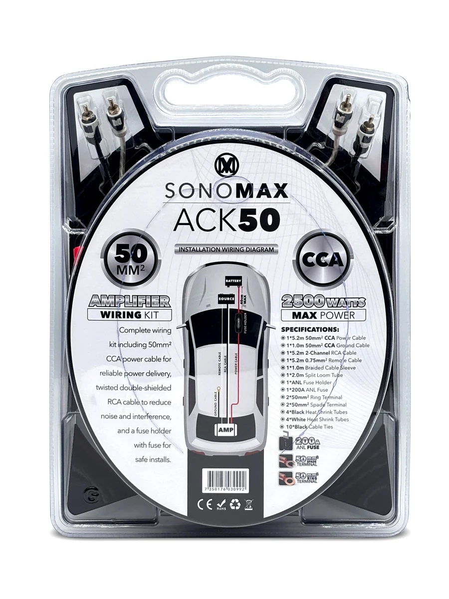 SONO MAX ACK50 – CCA-versterkerkabelset, 50 mm² – vierkanaalsbundel - Afbeelding 2