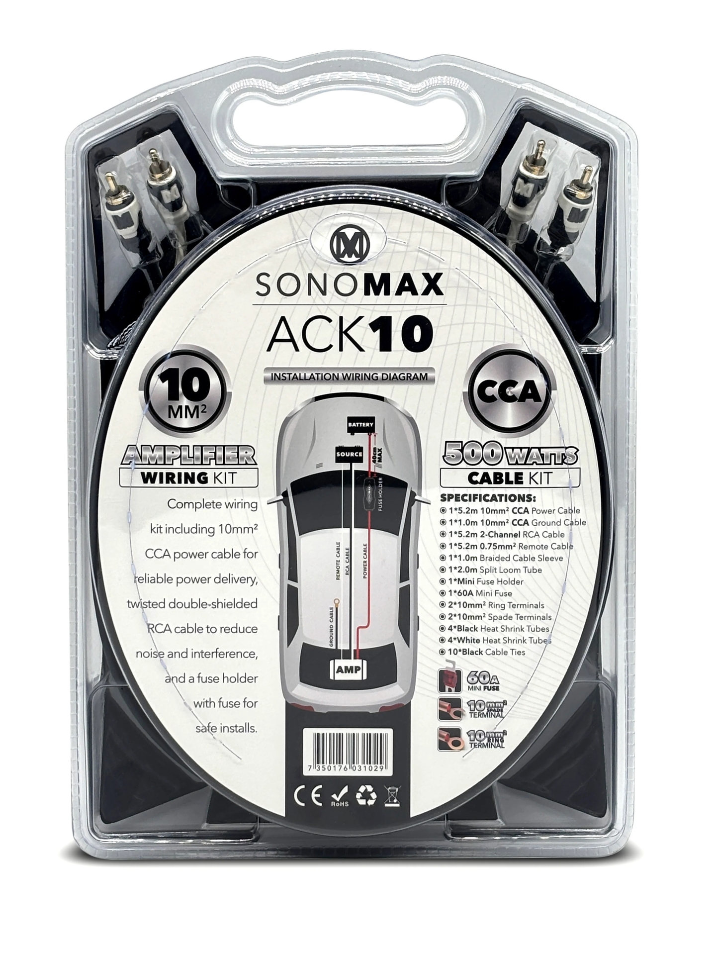 SONO MAX ACK10 – CCA-versterkerkabelset, 10 mm² – vierkanaalsbundel - Afbeelding 6